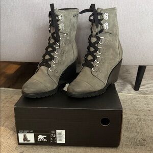 Sorel After Hours Lace Wedge Boots - NEW 7.5